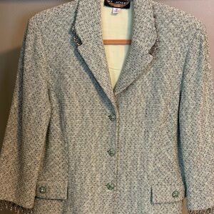 St. John Green Cream Tweed Women's Blazer